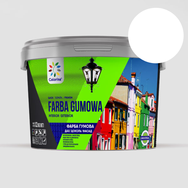 Фарба гумова для дахів, цоколю та фасадів ТМ Colorina біла 12 кг